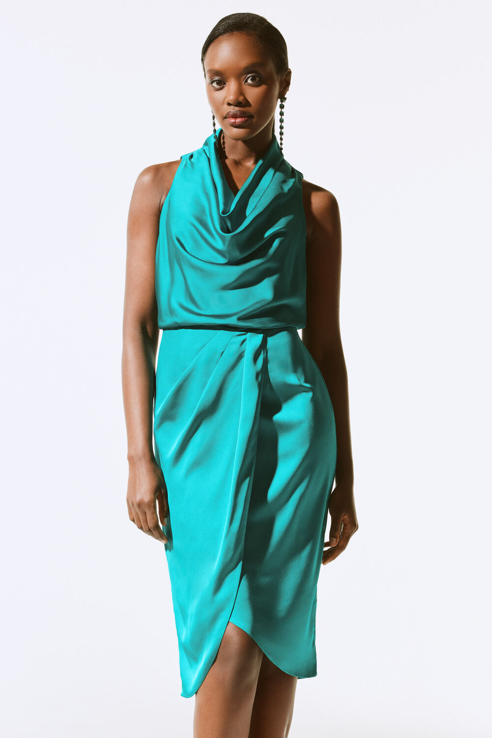 Cowl neck wrap dress online