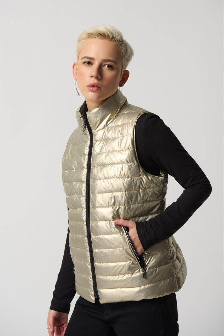 Reversible Quilted Metallic Puffer Vest 233966