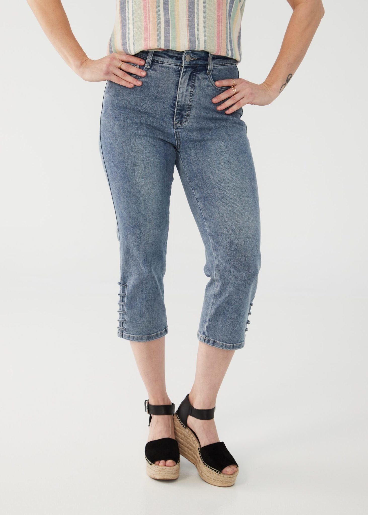 side opening capri jeans - Woman