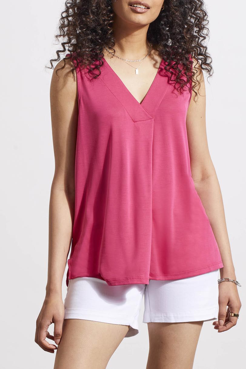 Sleeveless V Neck Top With Pleat 1291O