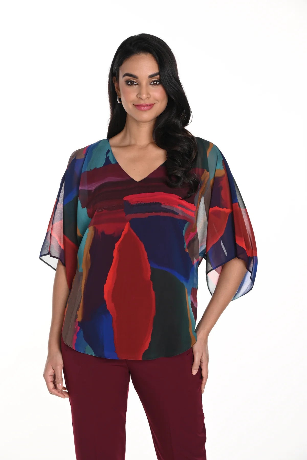 Woven Blouse-Burgundy/Blue 243171