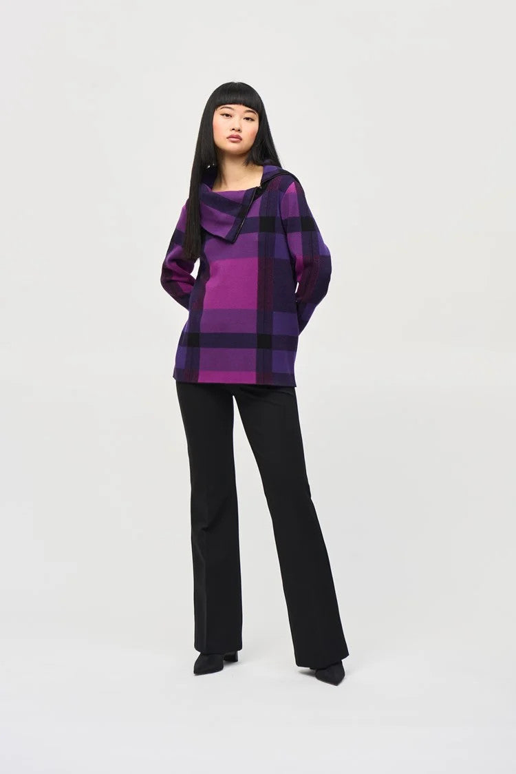 Plaid Jacquard Cowl Neck Sweater 243943