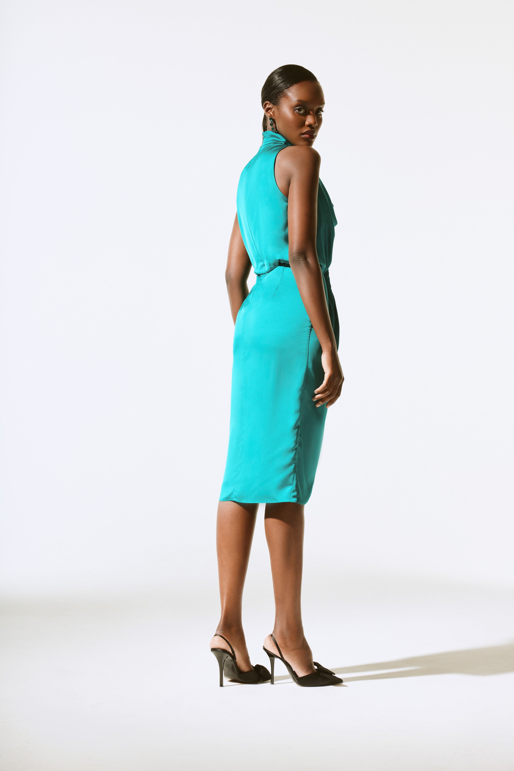 Cowl Neck Wrap Midi Dress Style 243782