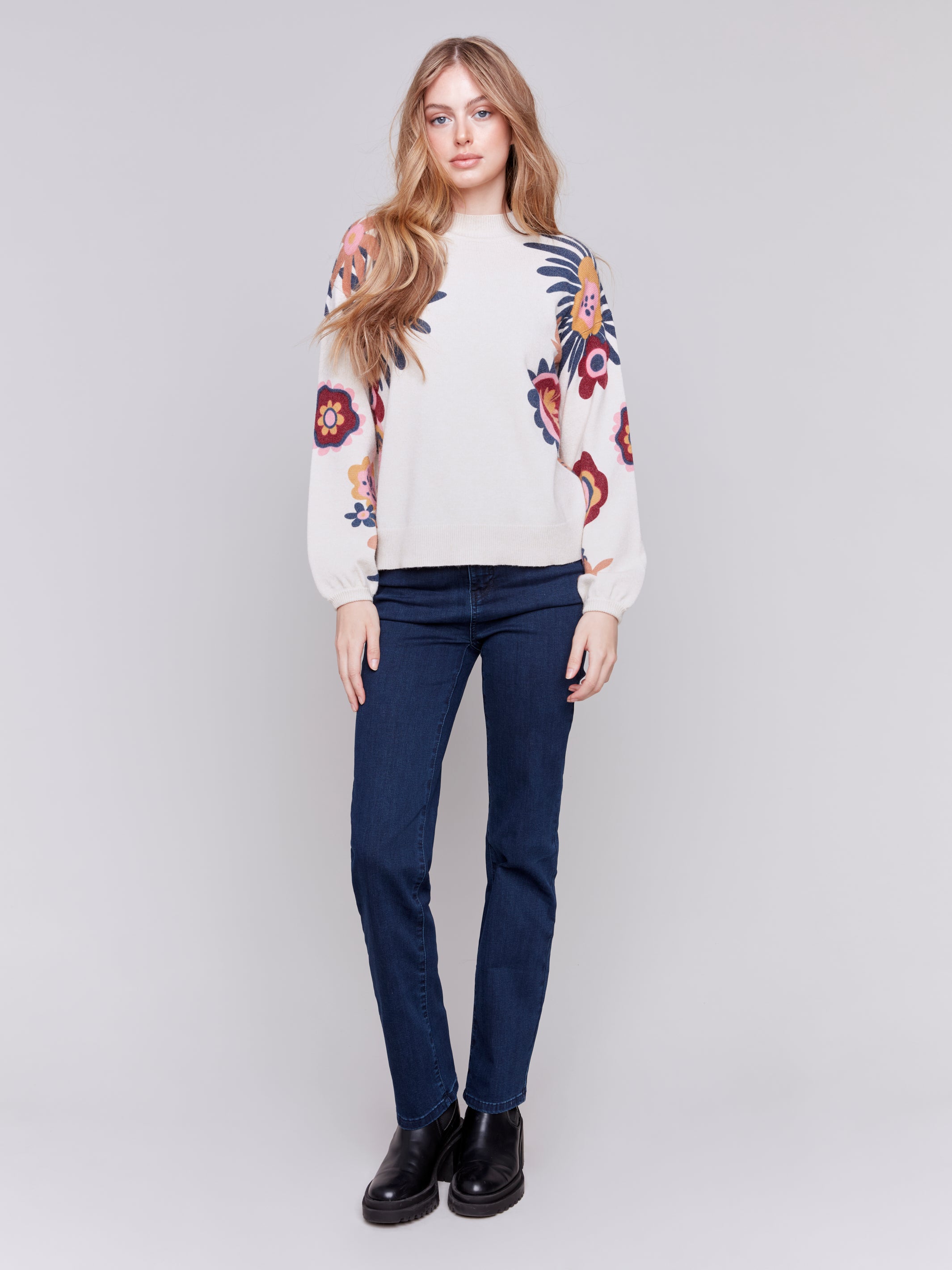 Floral Printed Mock Neck Sweater C2689/974A