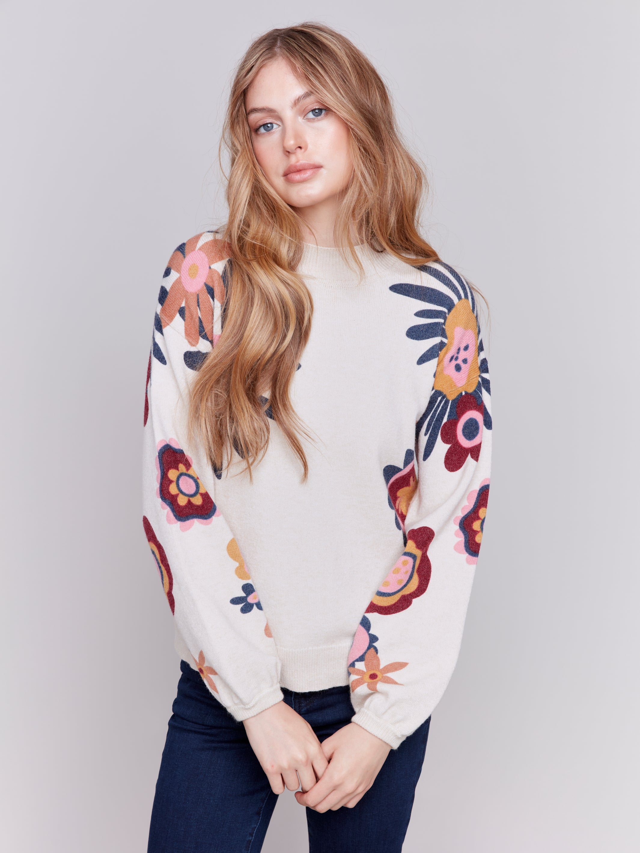 Floral Printed Mock Neck Sweater C2689/974A