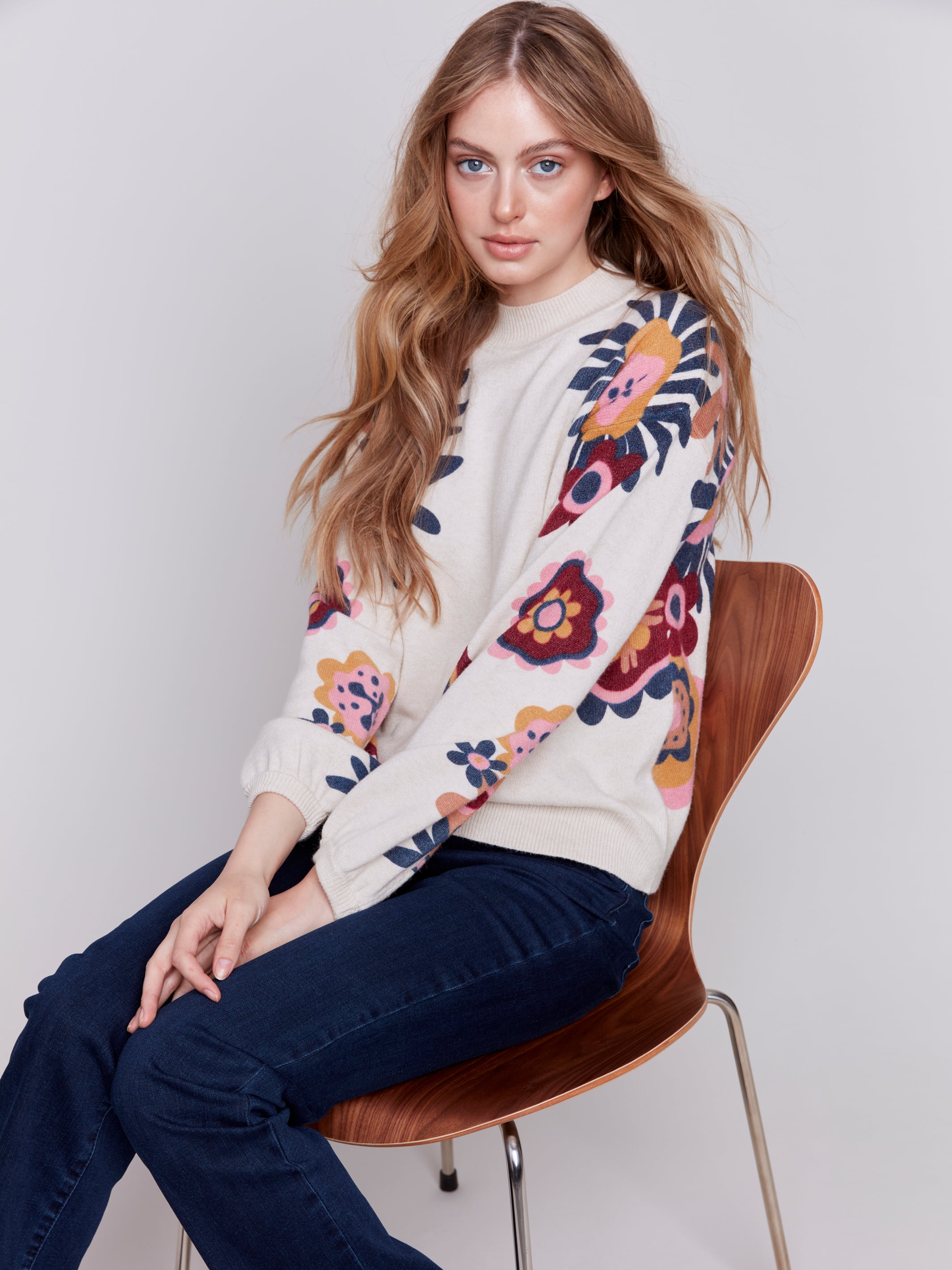 Floral Printed Mock Neck Sweater C2689/974A