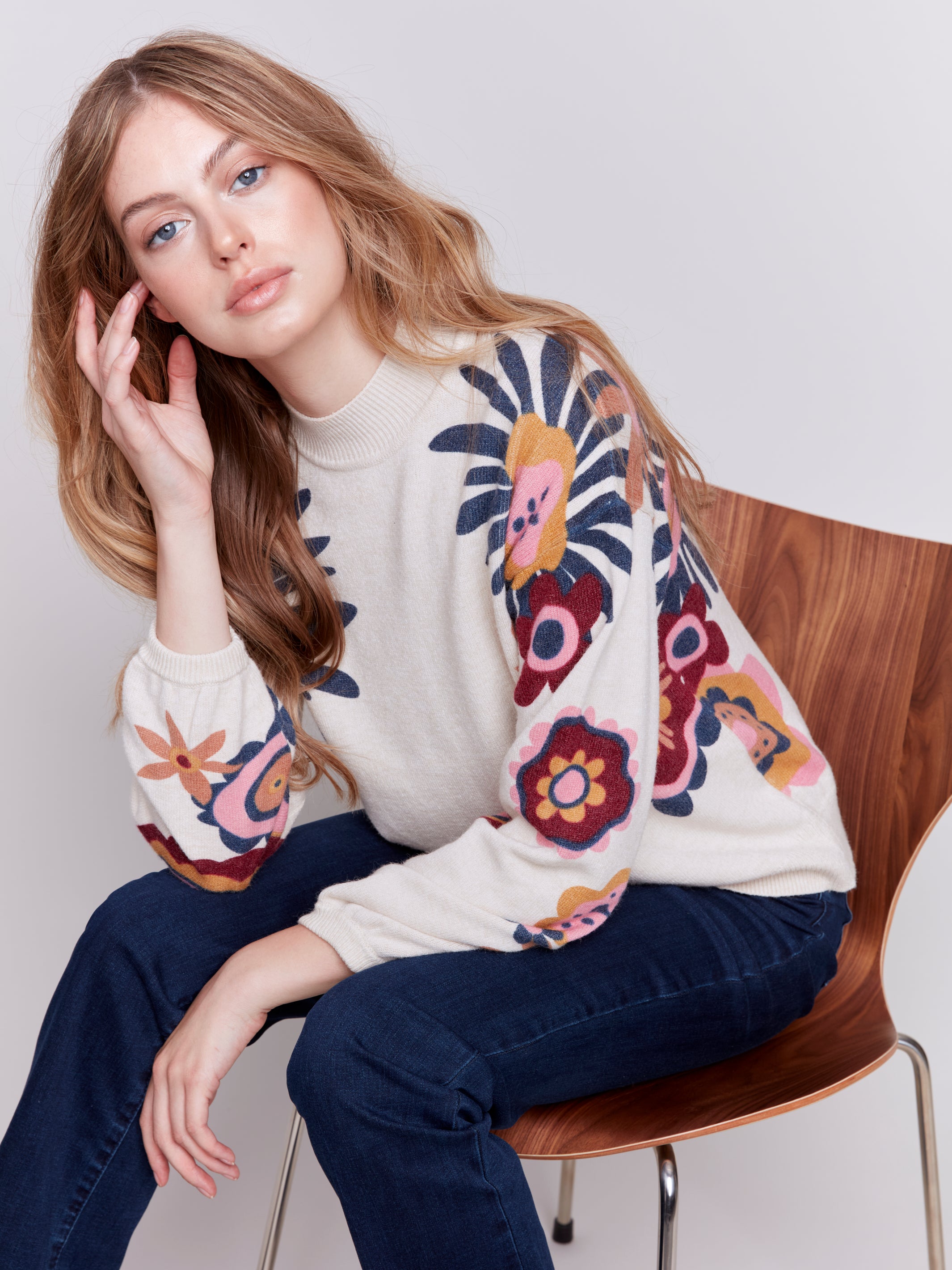 Floral Printed Mock Neck Sweater C2689/974A