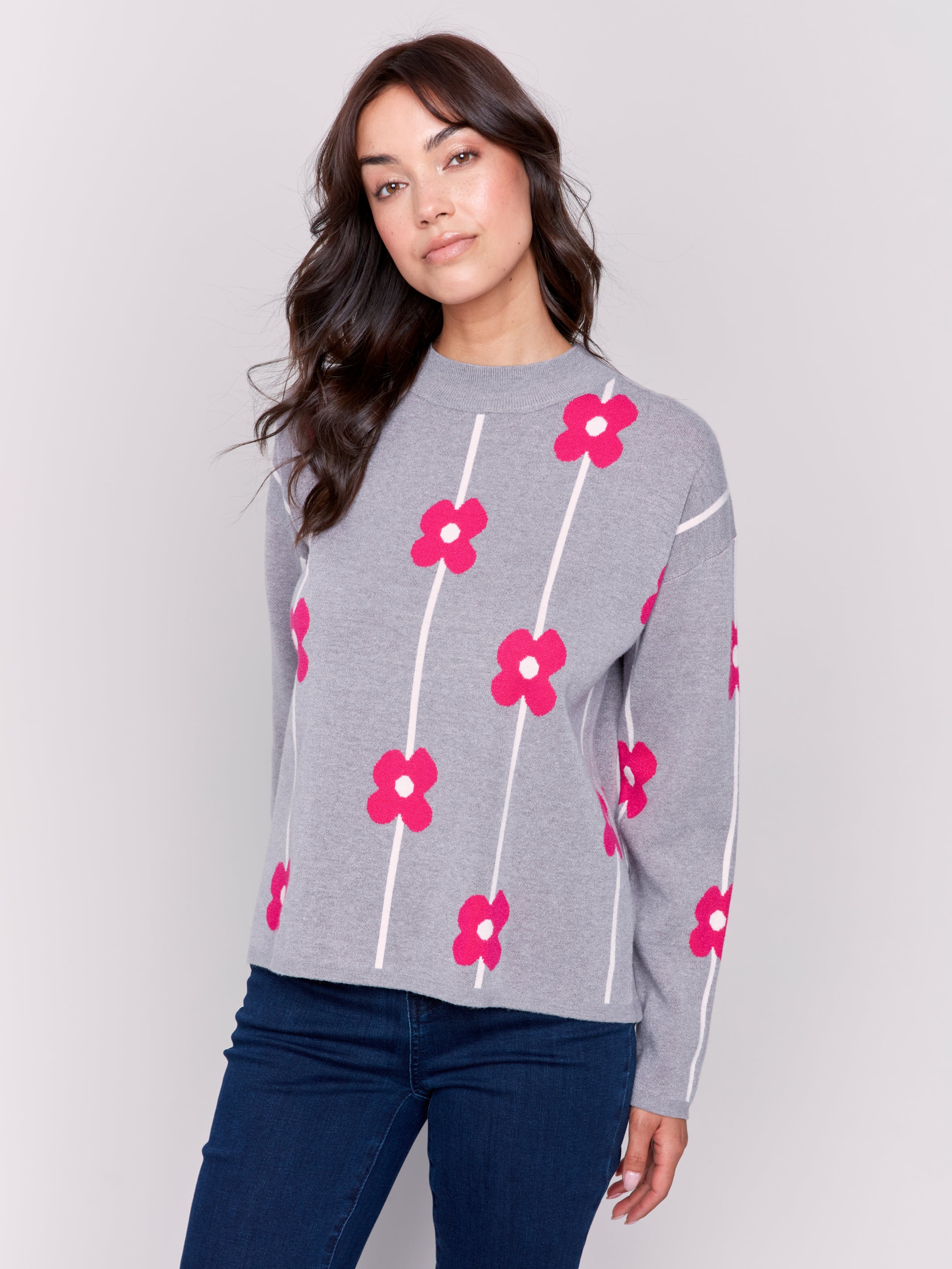 Floral Jacquard Crew Neck Sweater C2738/737B