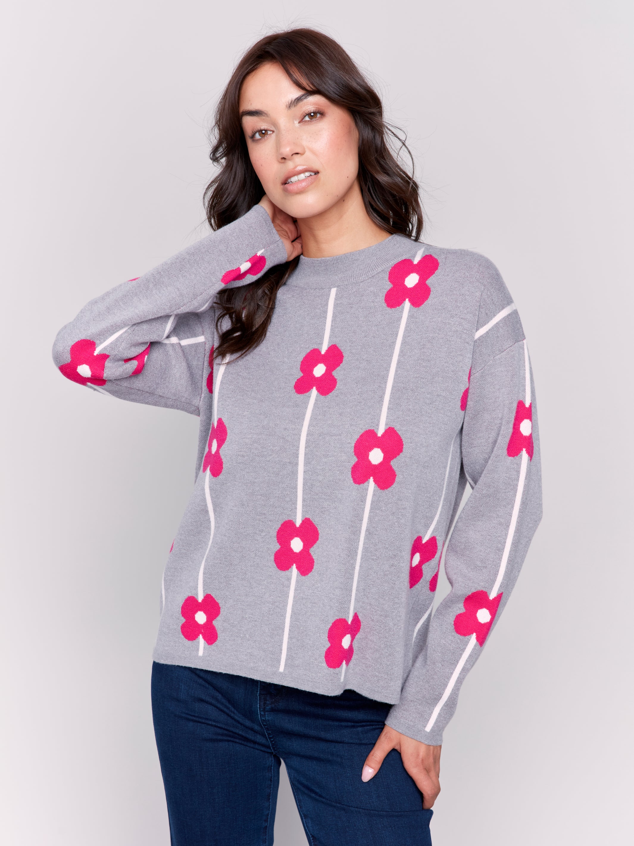 Floral Jacquard Crew Neck Sweater C2738/737B