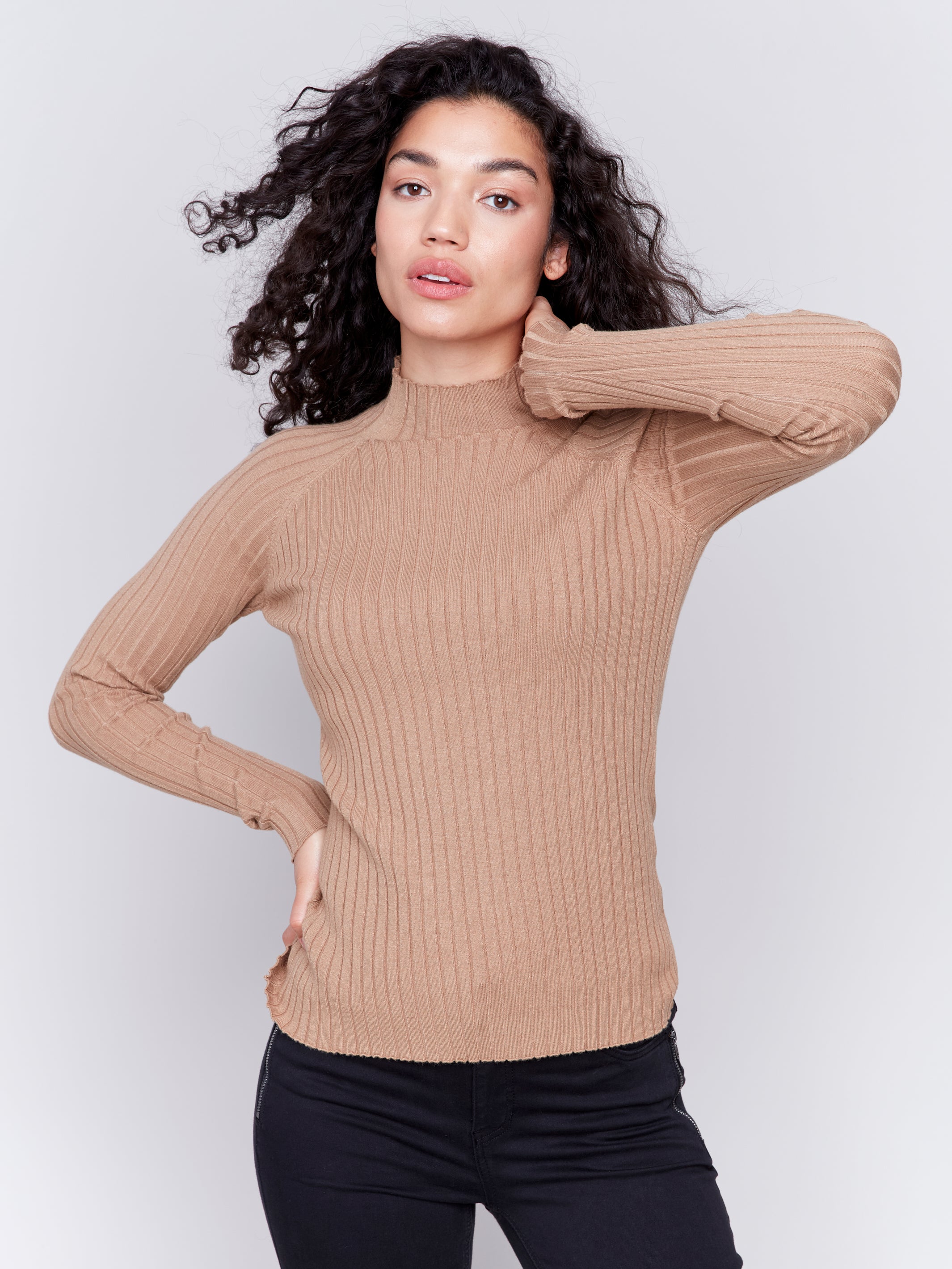 Mock Neck Ribbed Sweater C2754/077C