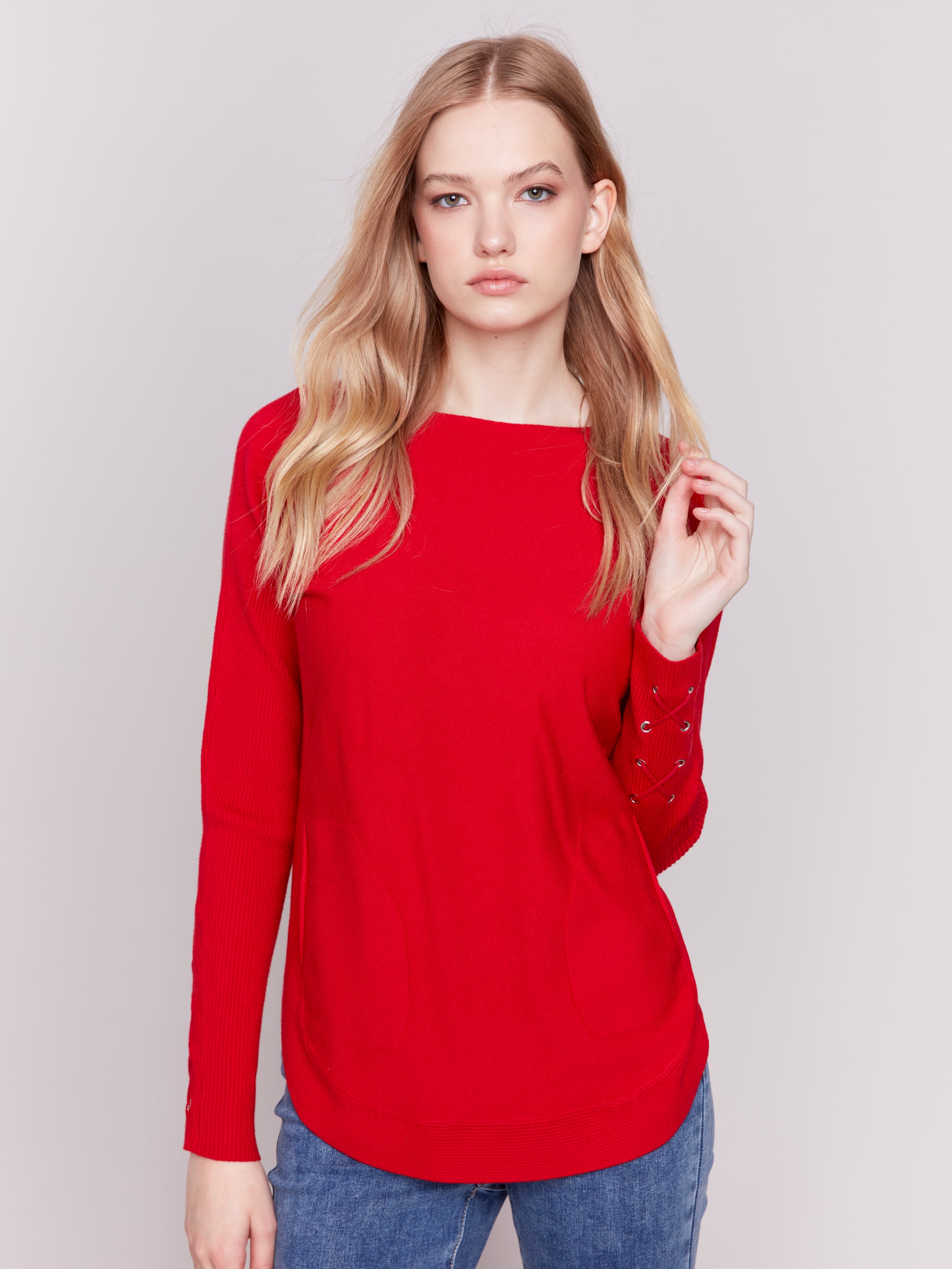 Round Hem Sweater With Front Pockets C2380W/464A