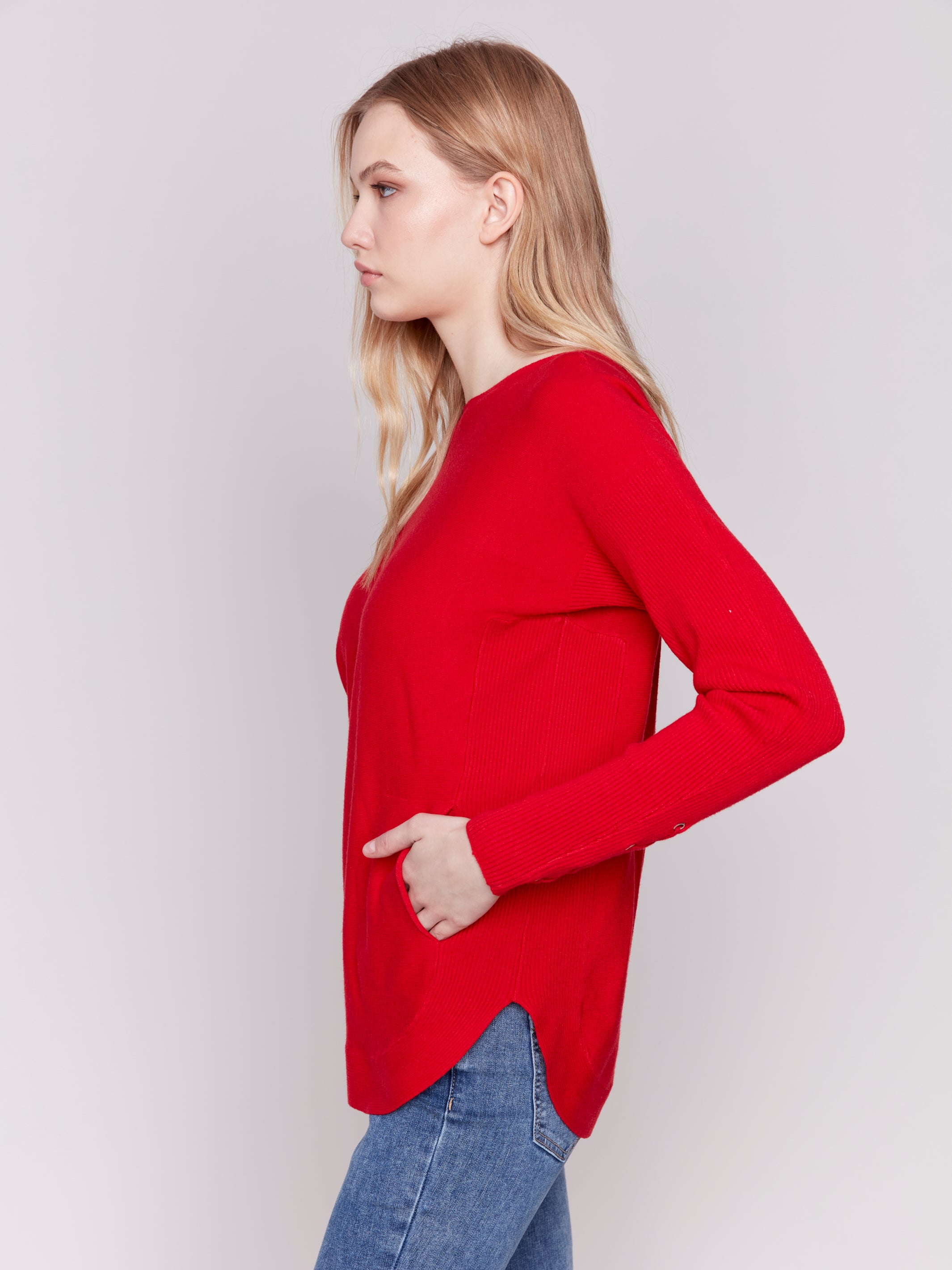 Round Hem Sweater With Front Pockets C2380W/464A