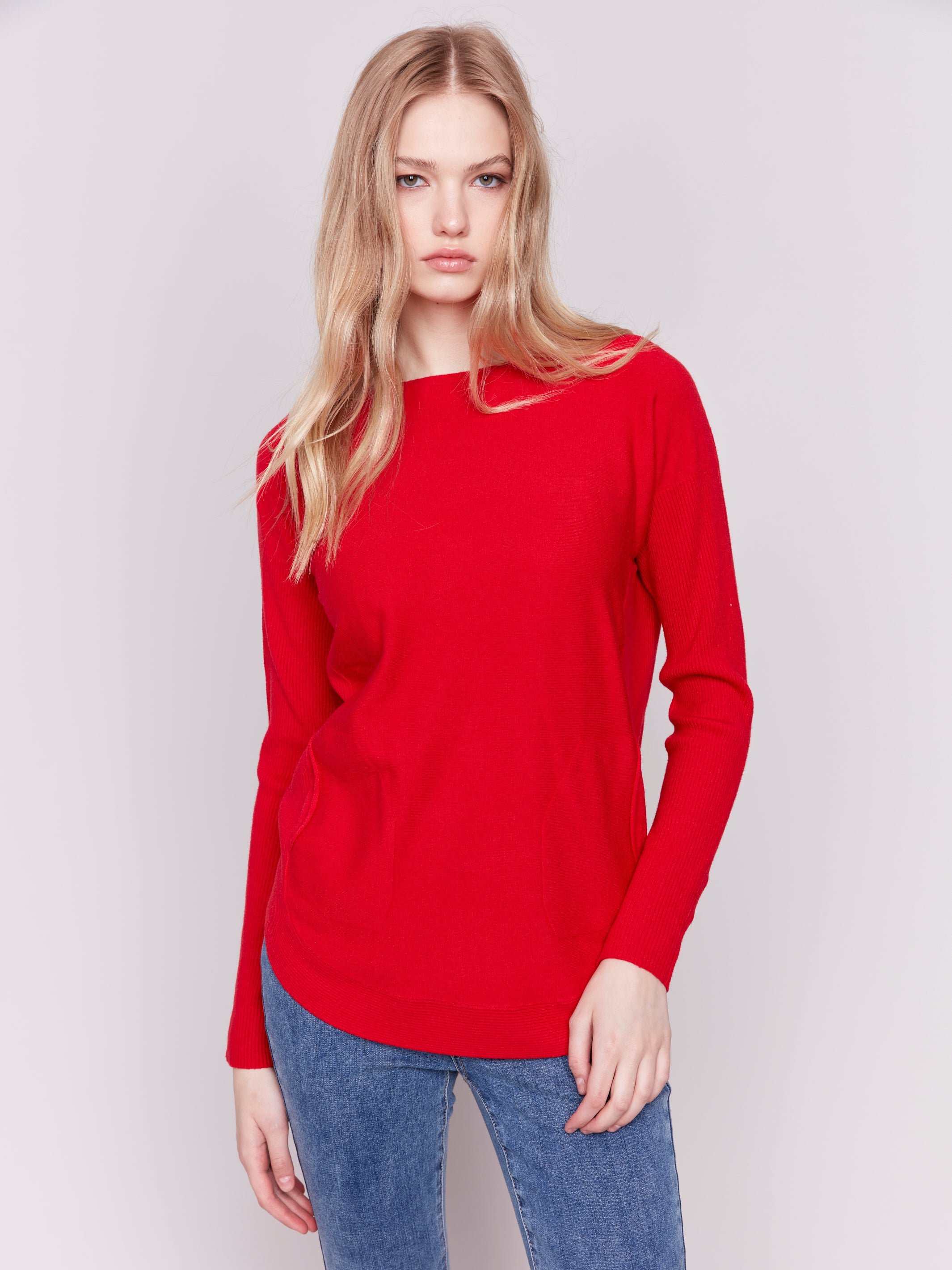 Round Hem Sweater With Front Pockets C2380W/464A