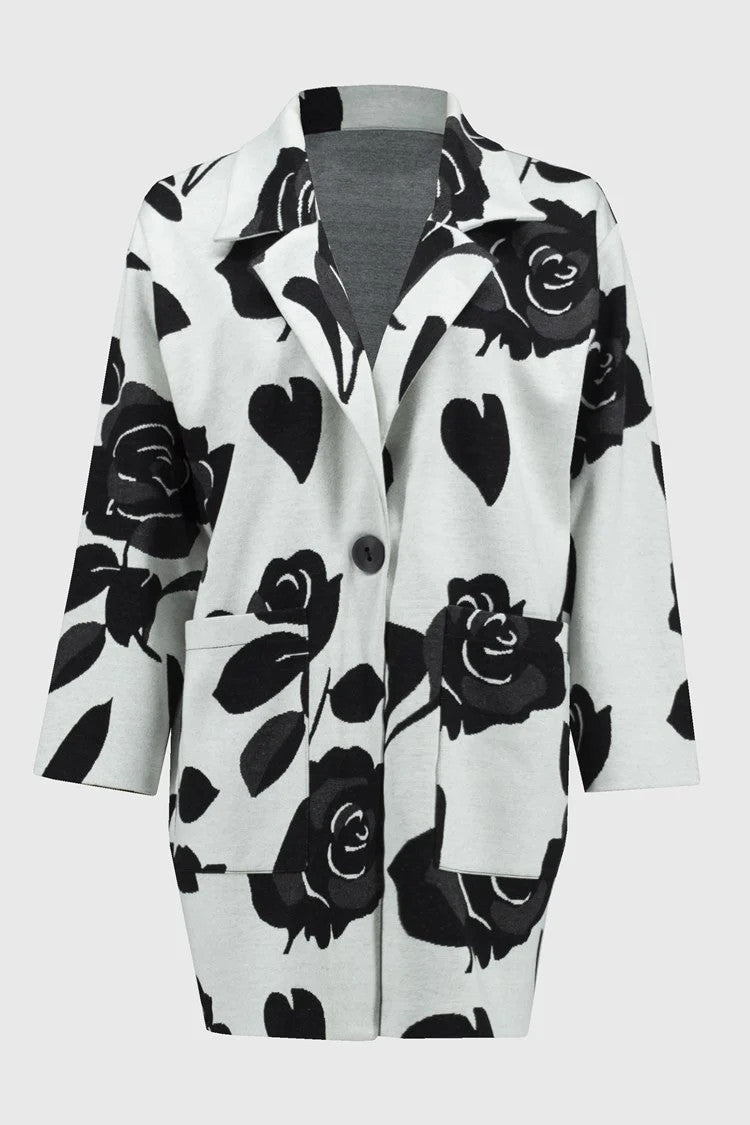 Jacquard Sweater Floral Straight Coat 244099