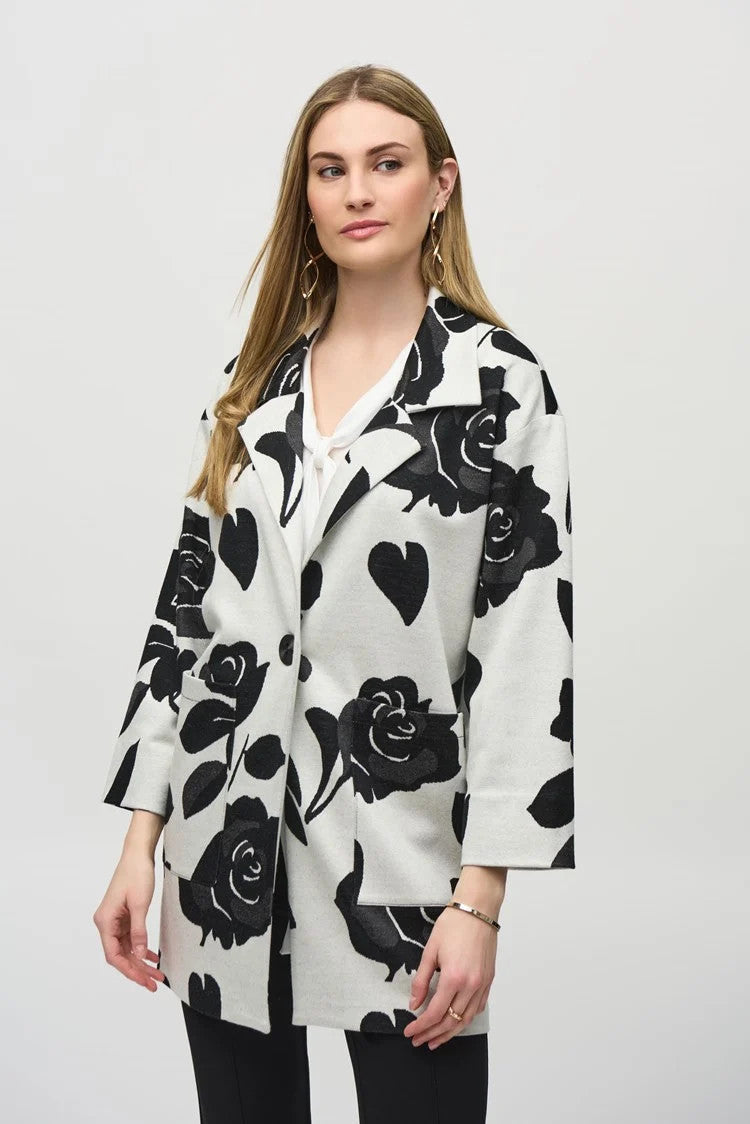 Jacquard Sweater Floral Straight Coat 244099