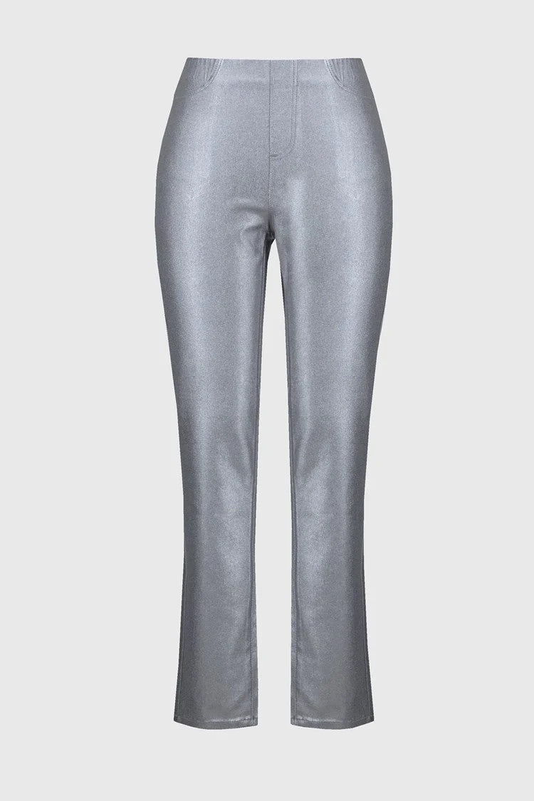 Metallic Coated Classic Slim Denim Pants 244952