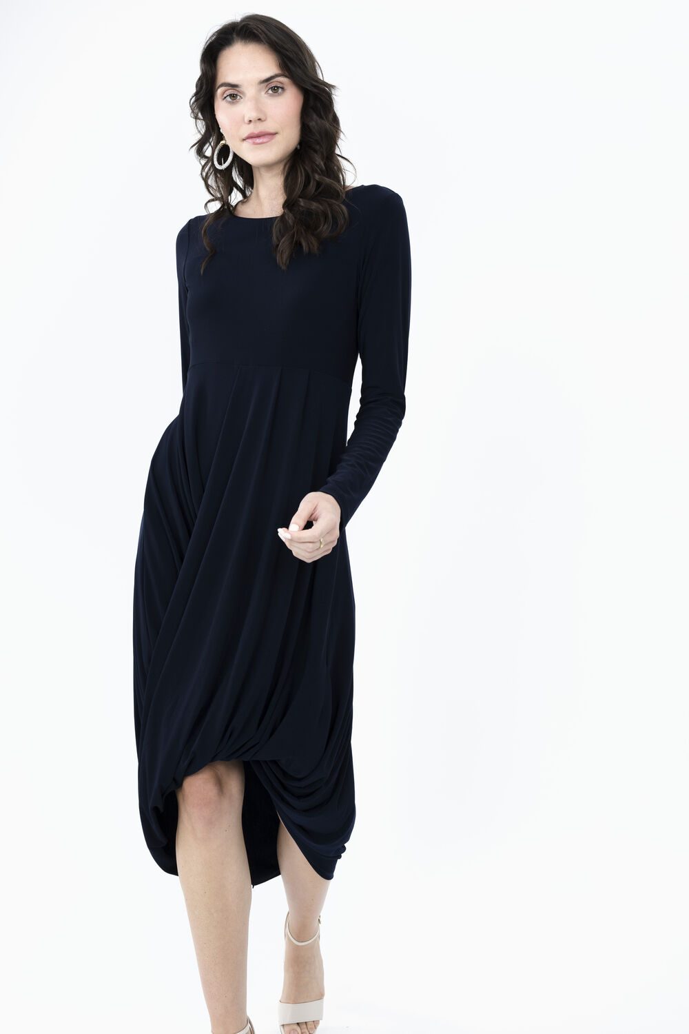 Draped Midi Dress With Slit Style 244250