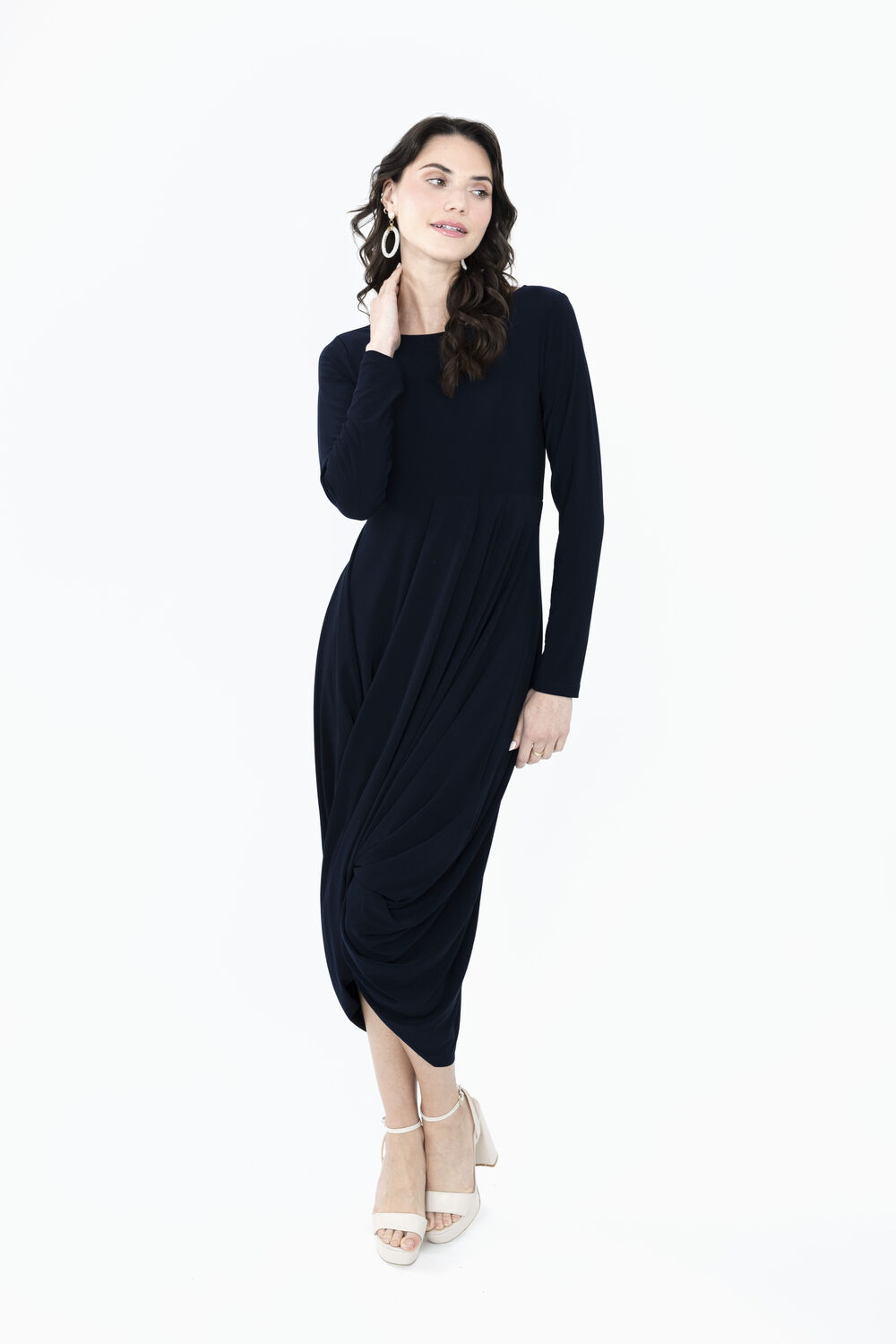 Draped Midi Dress With Slit Style 244250