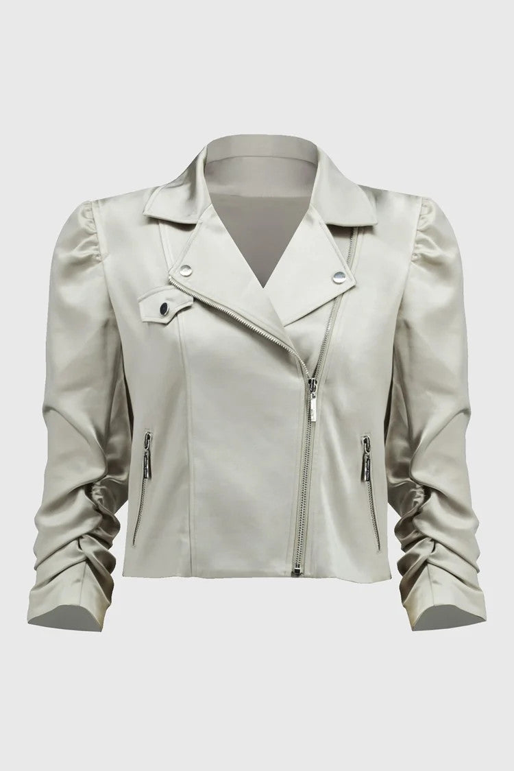 Satin Moto Jacket With Zippers 244903