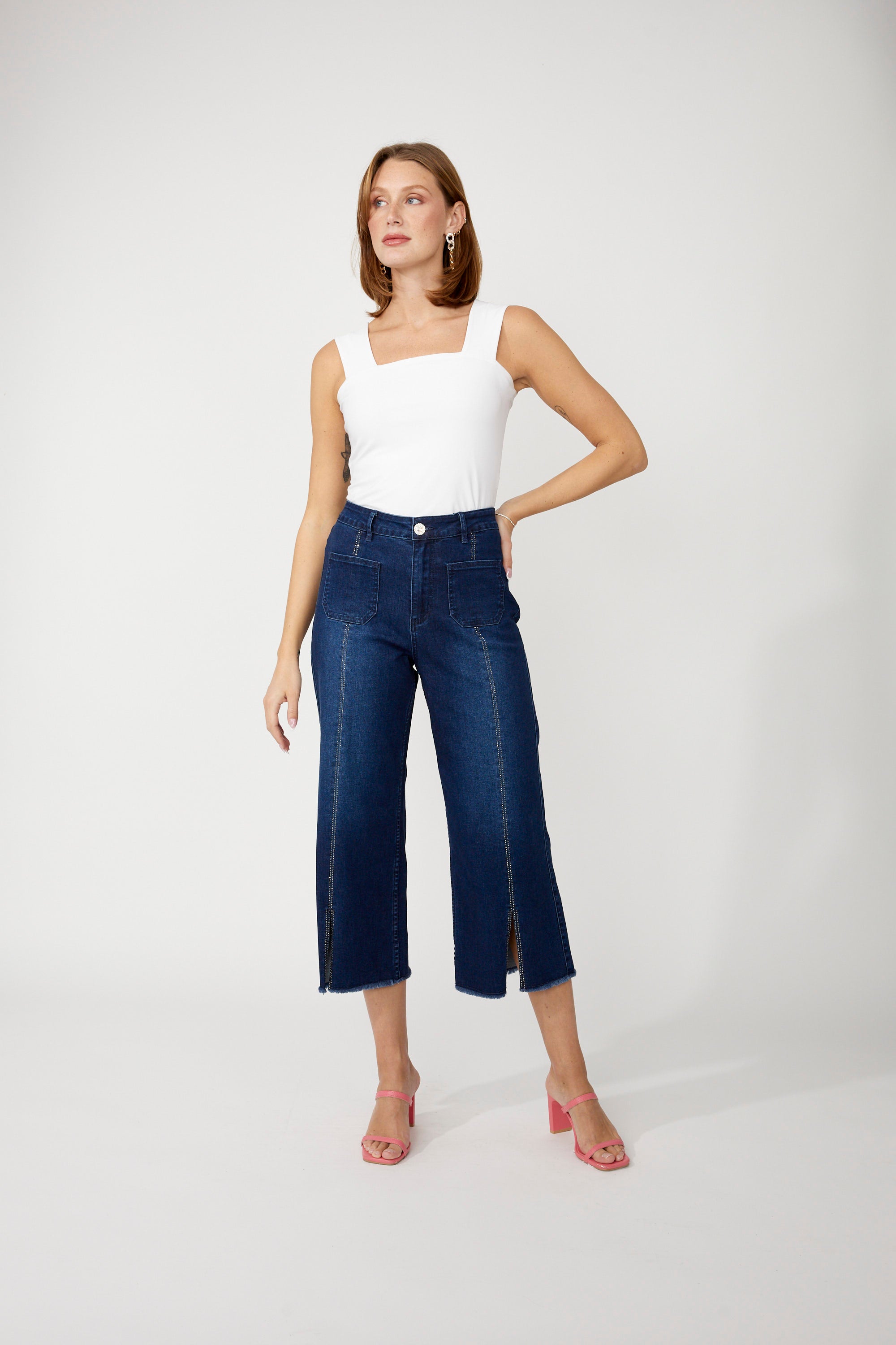 High-waisted Cropped Trousers Style 256797u