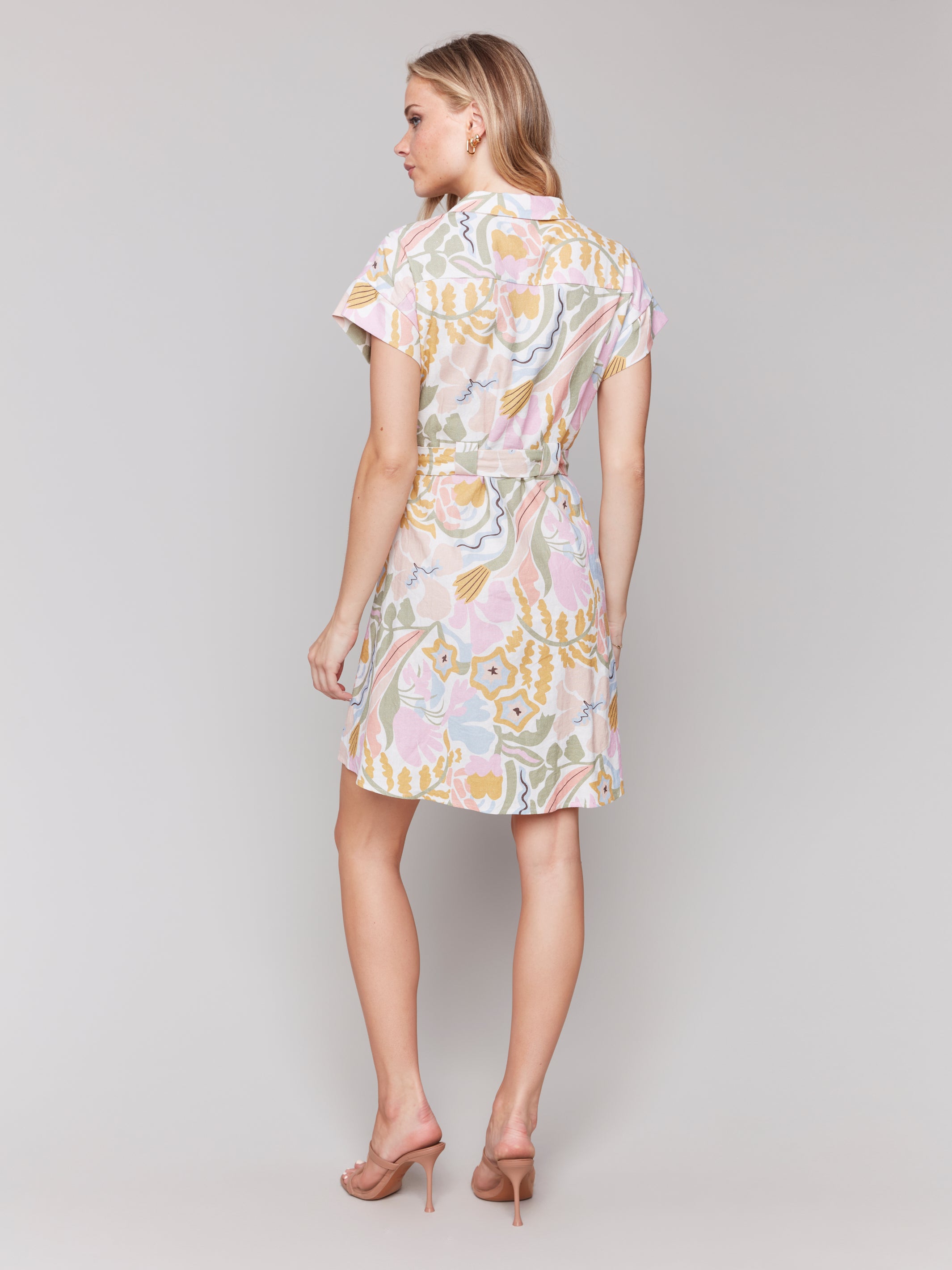 Printed Short Sleeve Button Front Dress C3163R-228