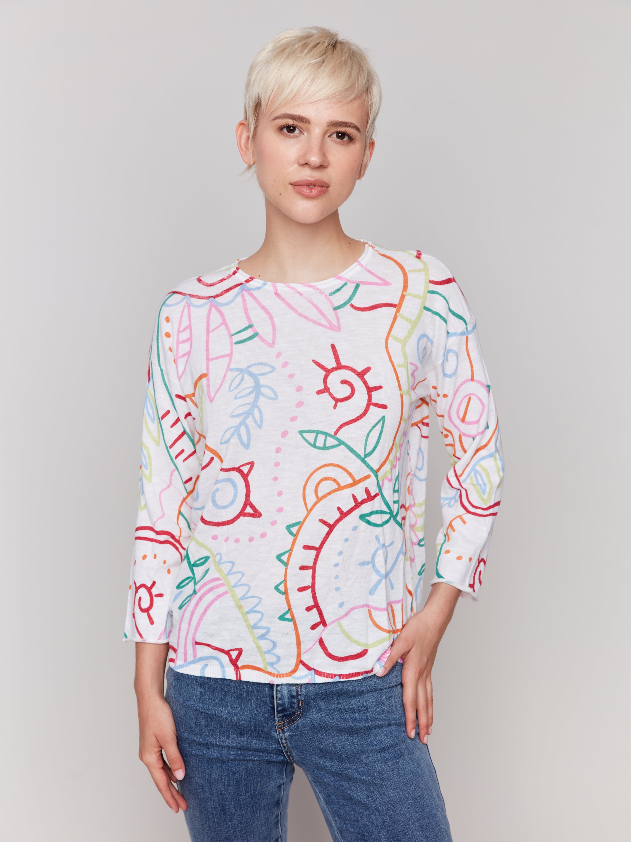 Printed Crew Neck Drop Shoulder Sweater C2639PR/261B