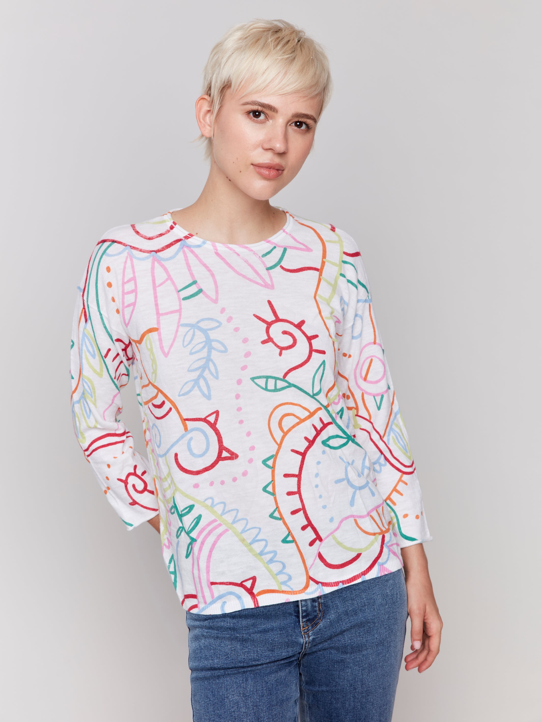 Printed Crew Neck Drop Shoulder Sweater C2639PR/261B