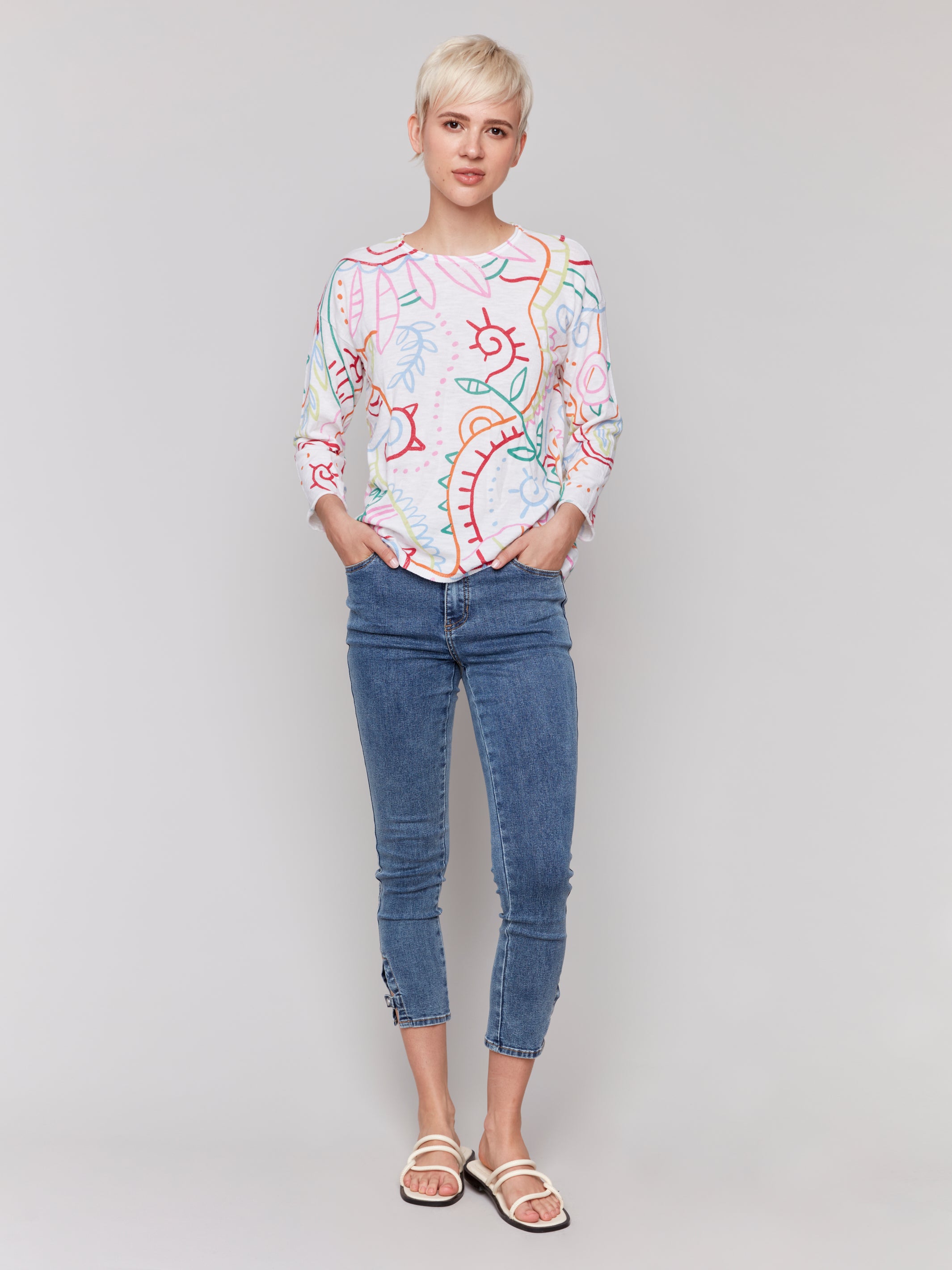 Printed Crew Neck Drop Shoulder Sweater C2639PR/261B