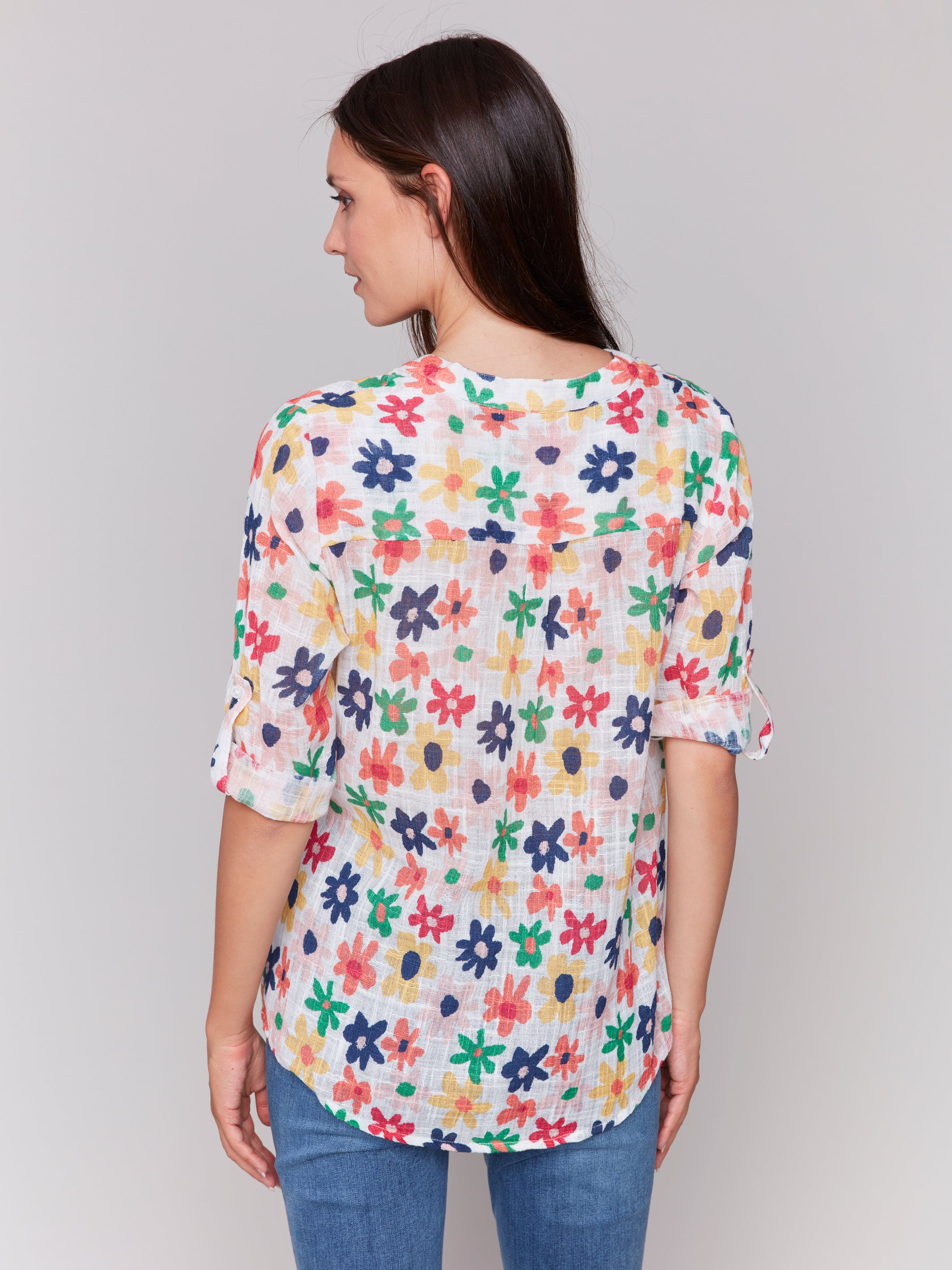 Printed Roll Up Sleeve Cotton Blouse C4188A/274C