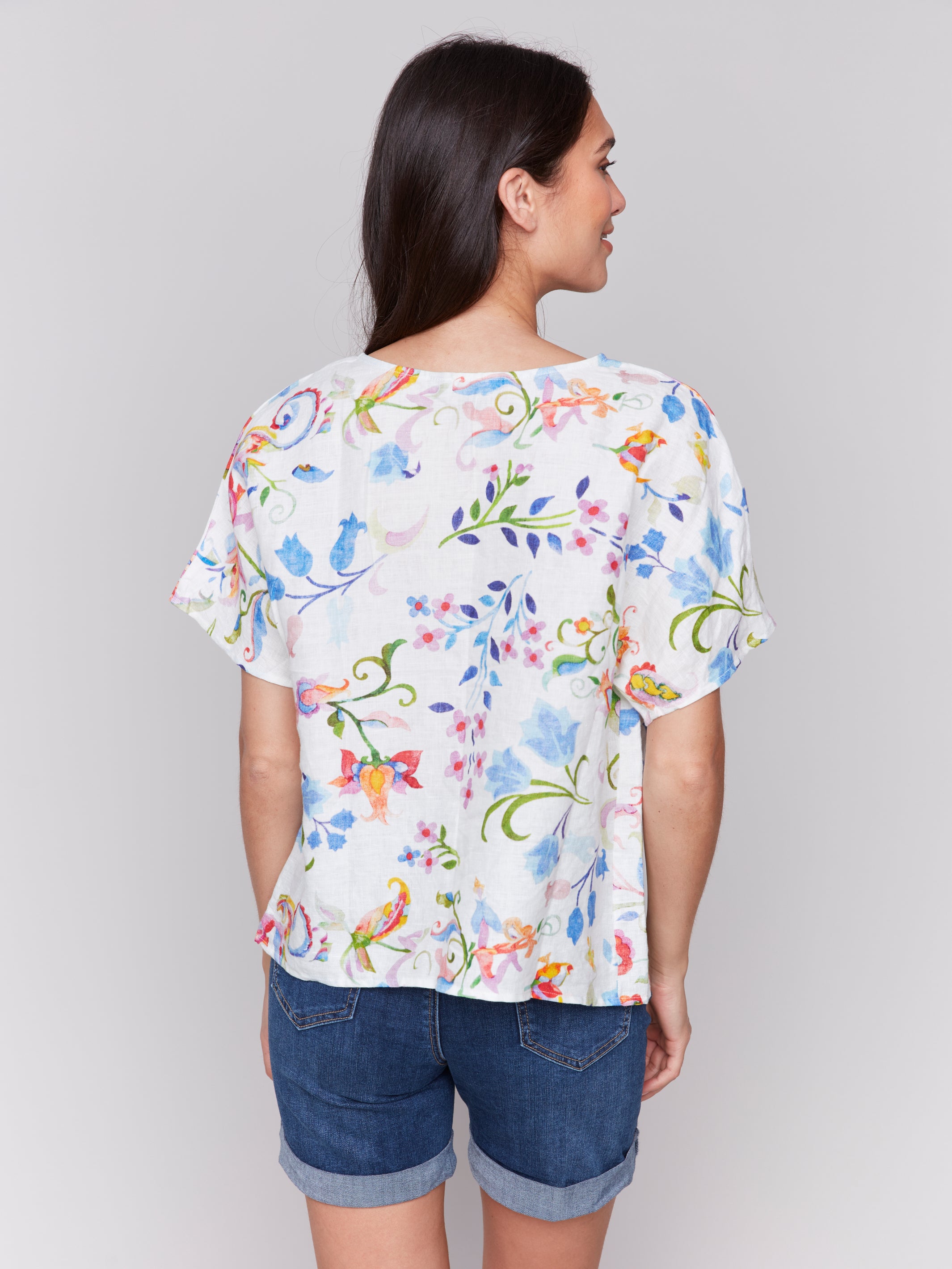 Short Sleeve Dolman Woven Printed Top C4487P/032B