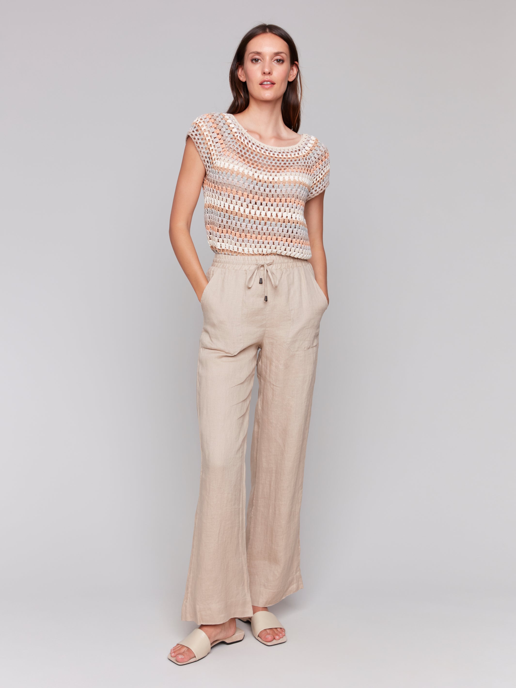 Tie Waist Pull On Linen Pants C5655/293C