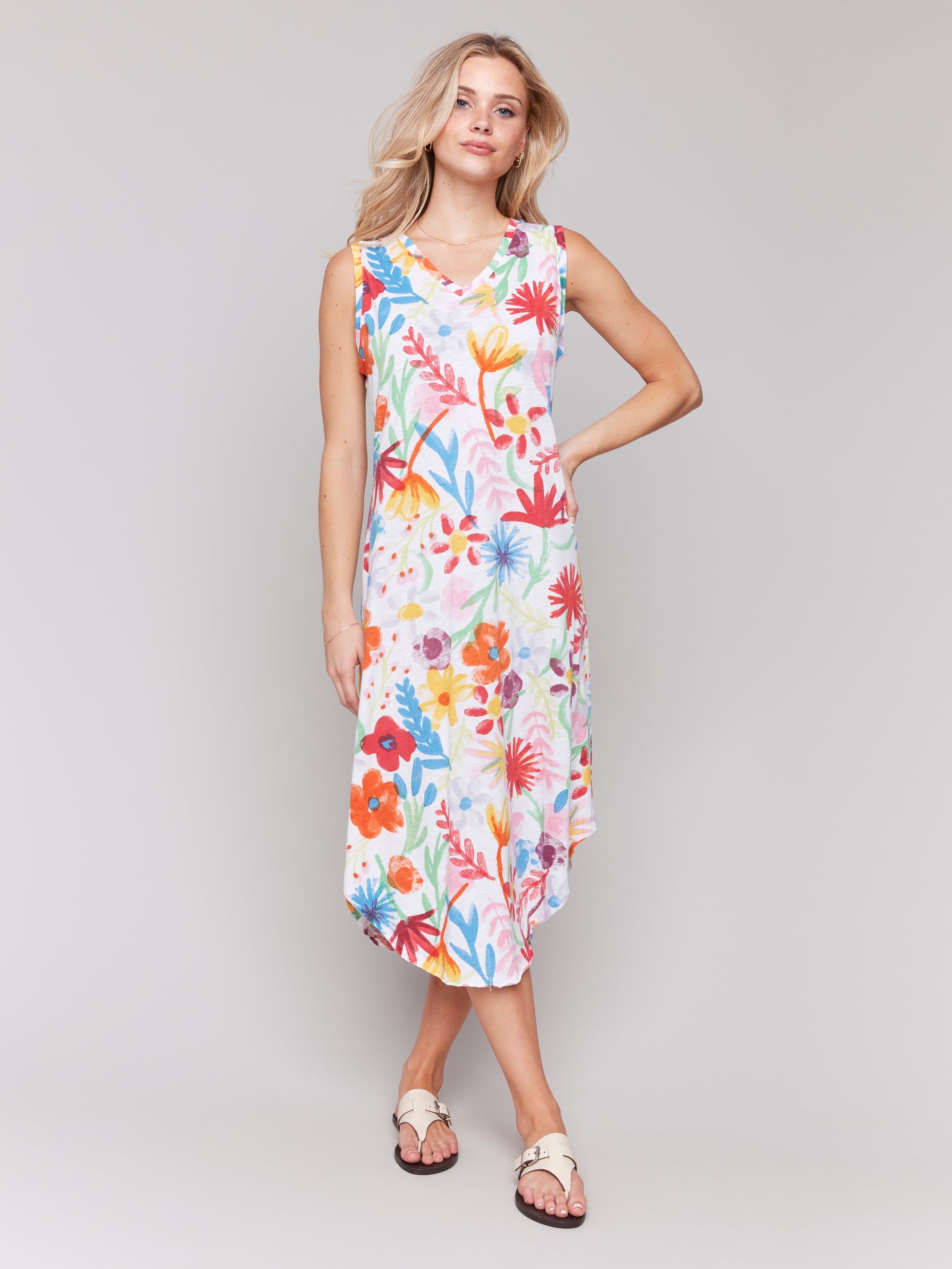 Sleeveless V Neck Dress With Shirttail C3125U/463B