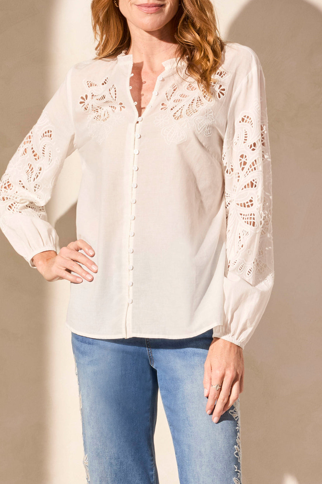 Blouse With Embroidery Cut Outs 5807O/5271