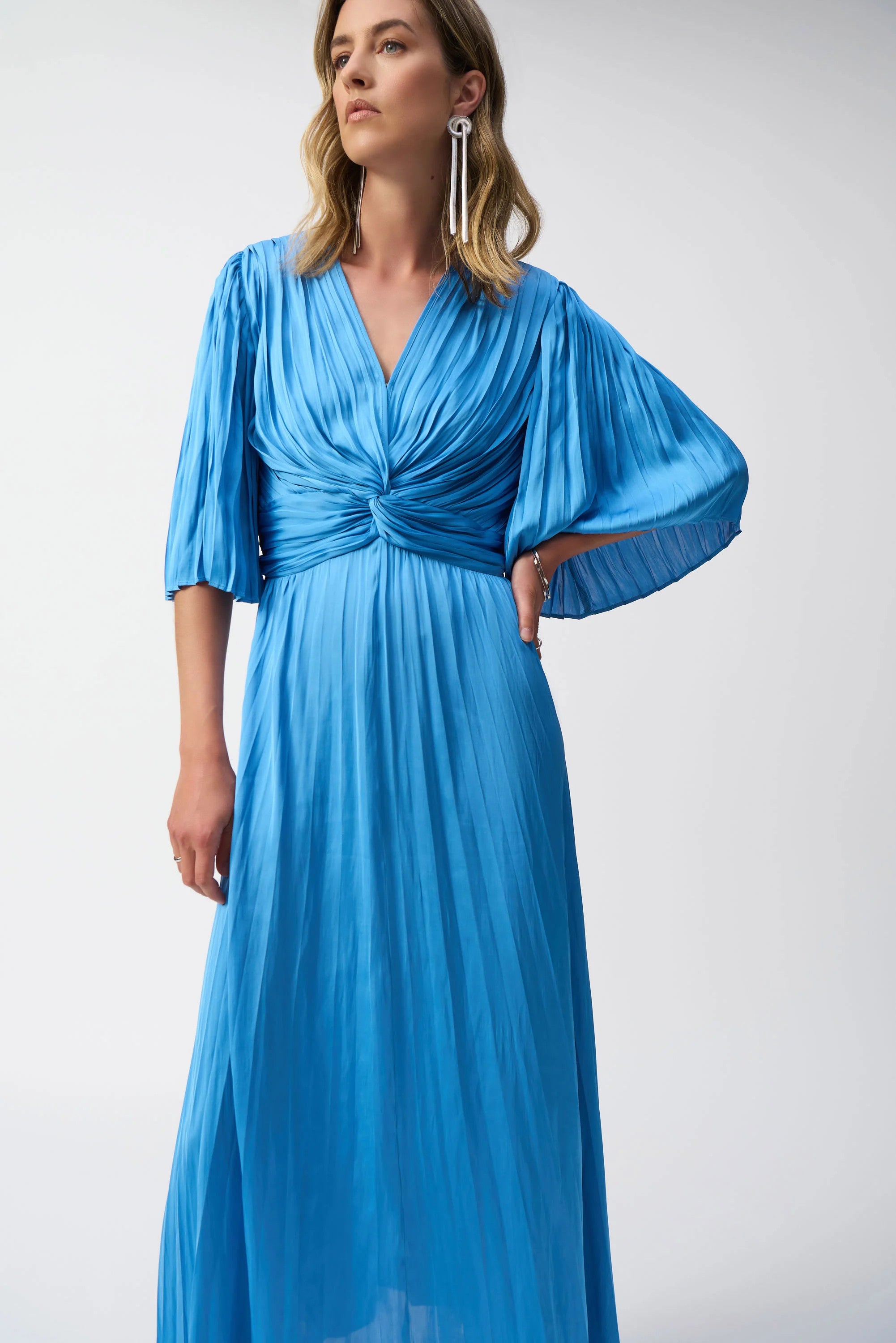 Pleated Satin Midi Dress 251903