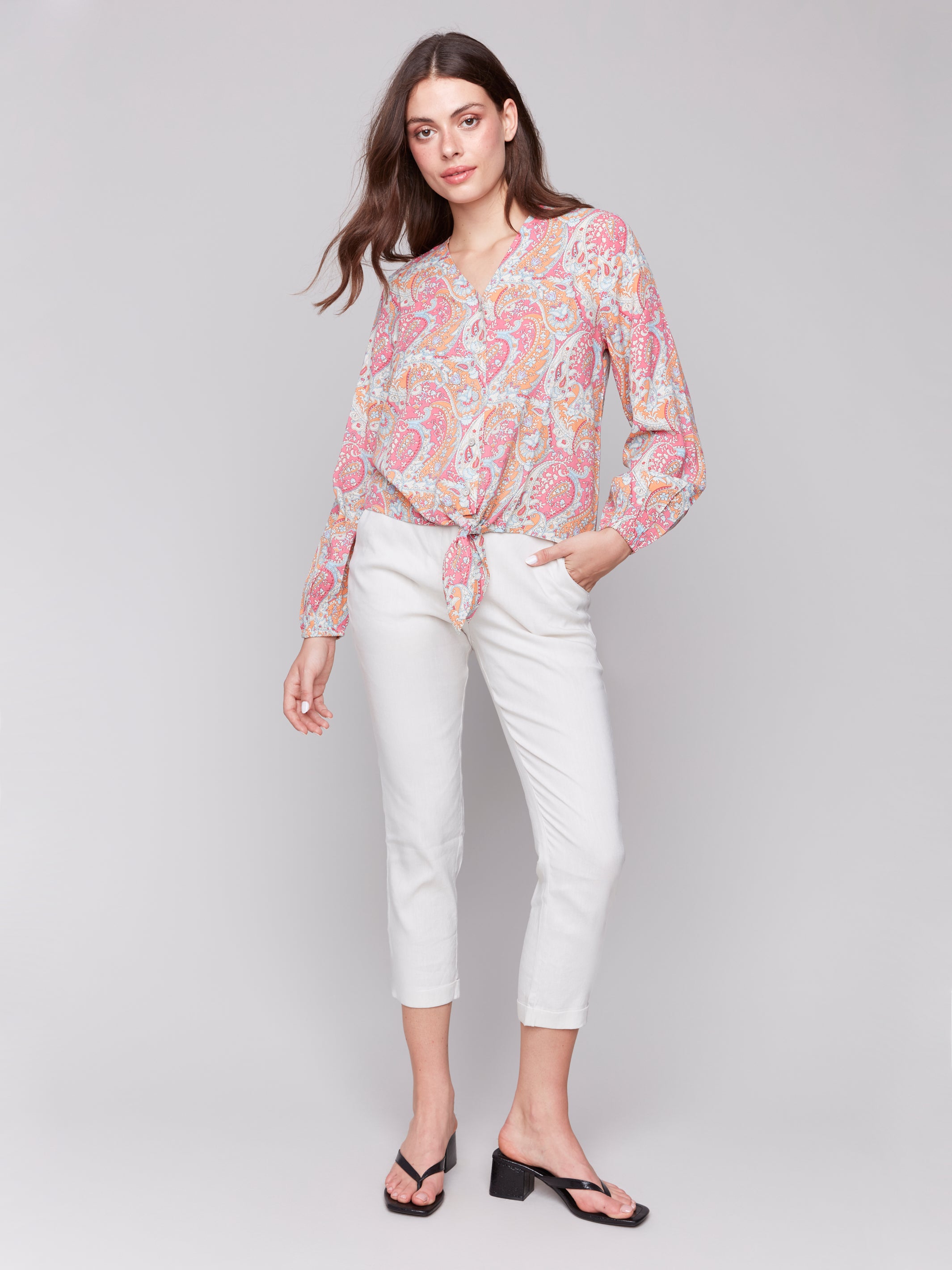 V Neck Blouse With Front Ties C4564P/808B