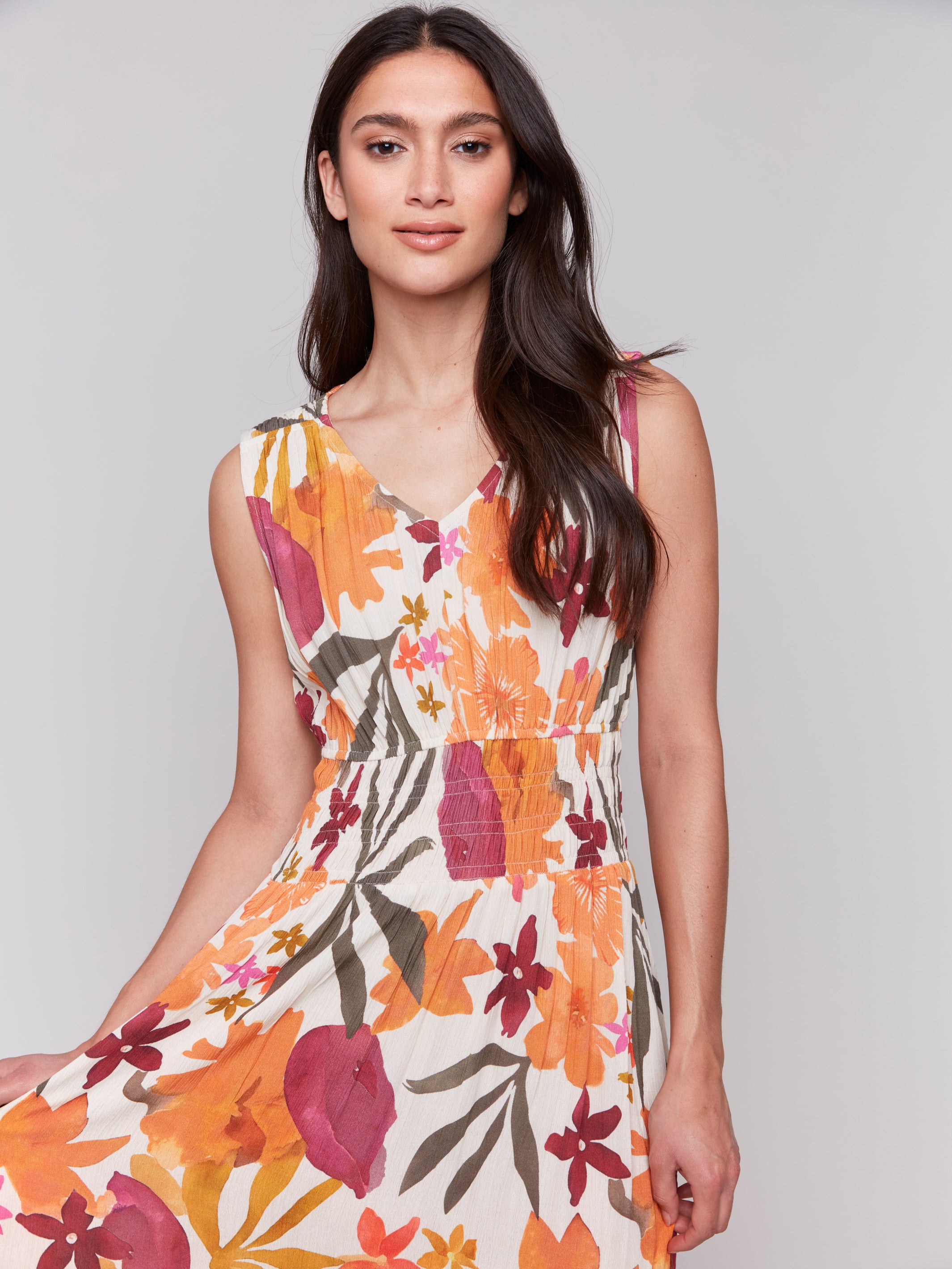 Sleeveless V Neck Dress With Ruching At Empire Waist C3191D/496B