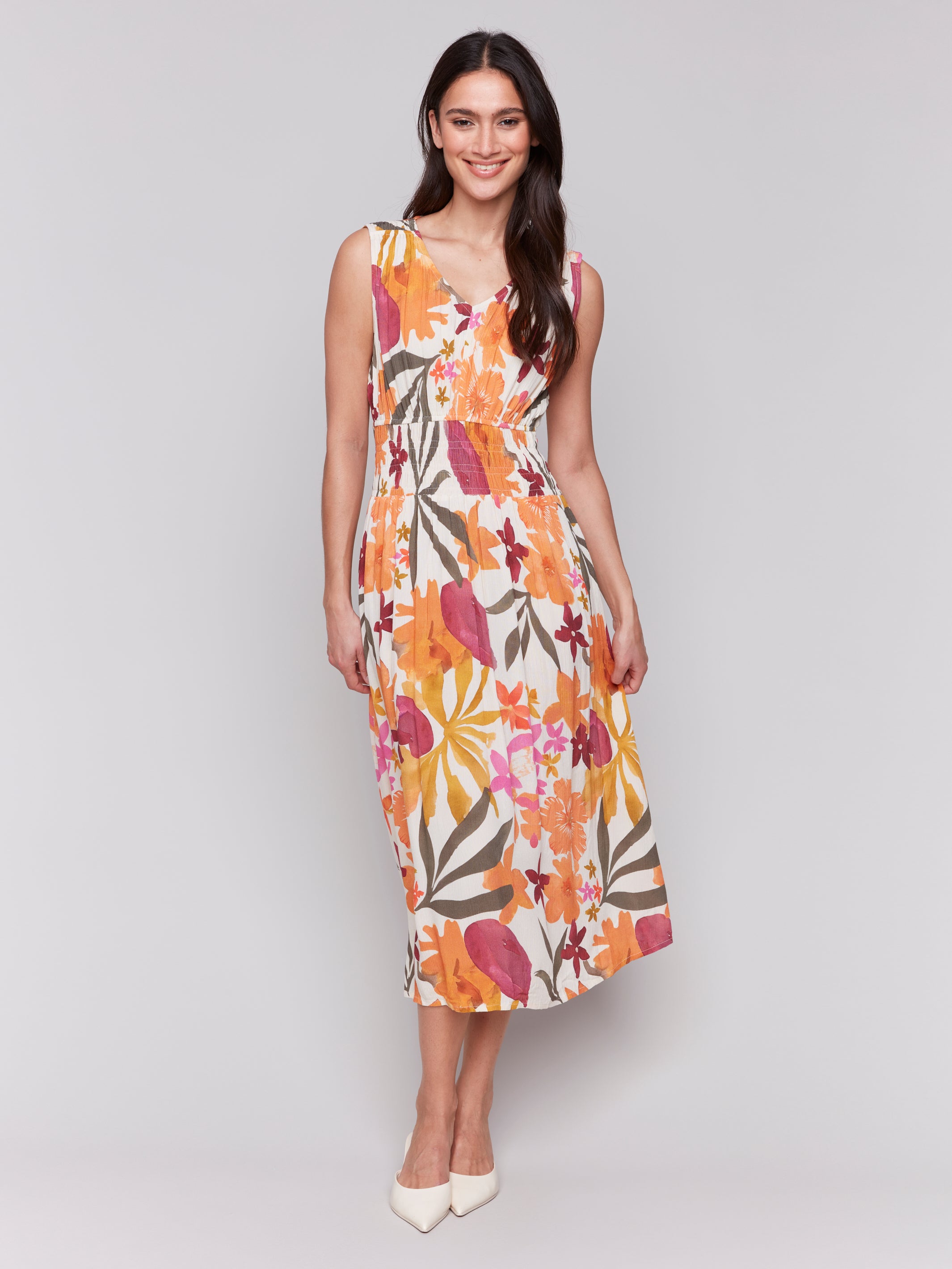 Sleeveless V Neck Dress With Ruching At Empire Waist C3191D/496B