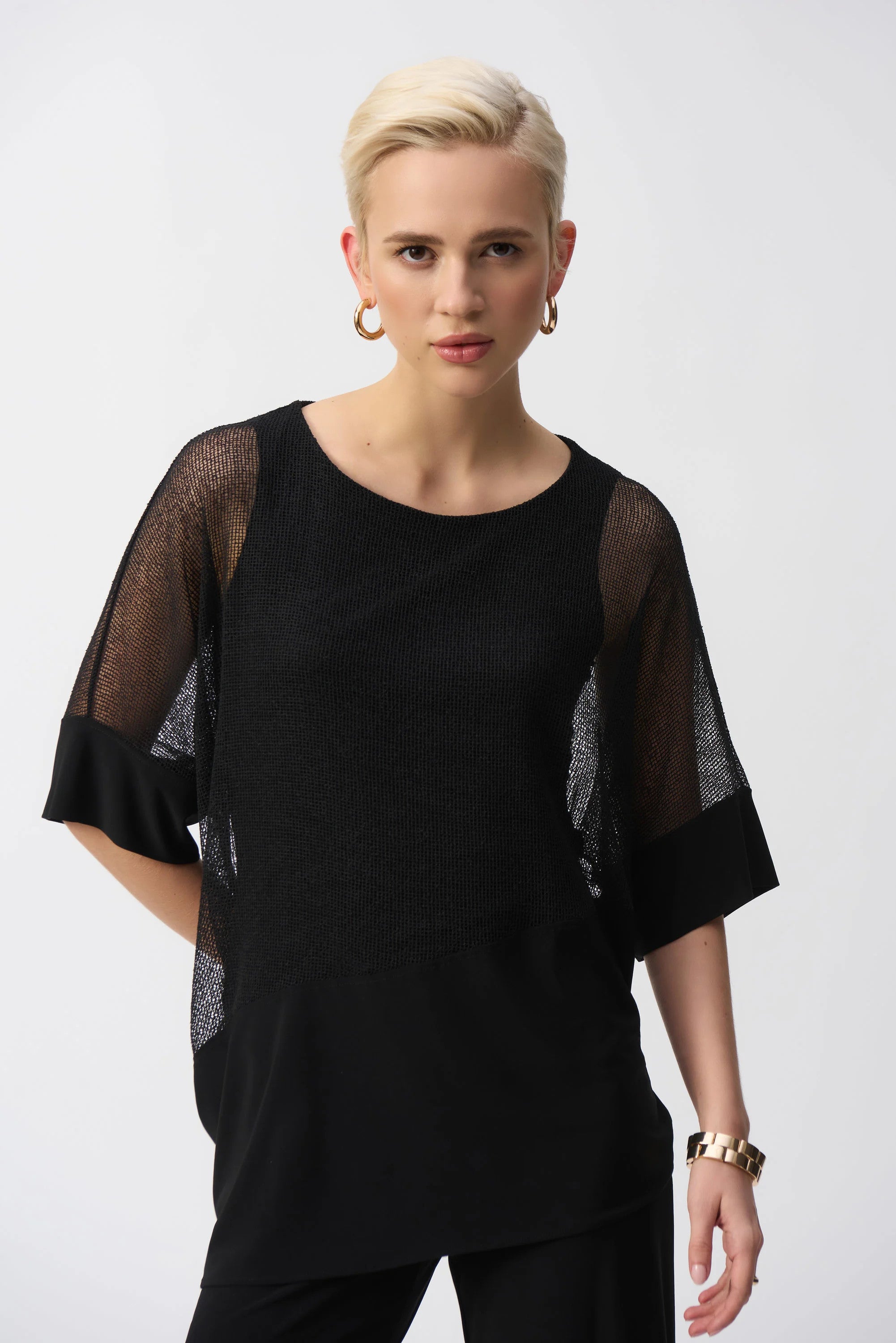 Mesh And Silky Knit Cocoon Top 251092