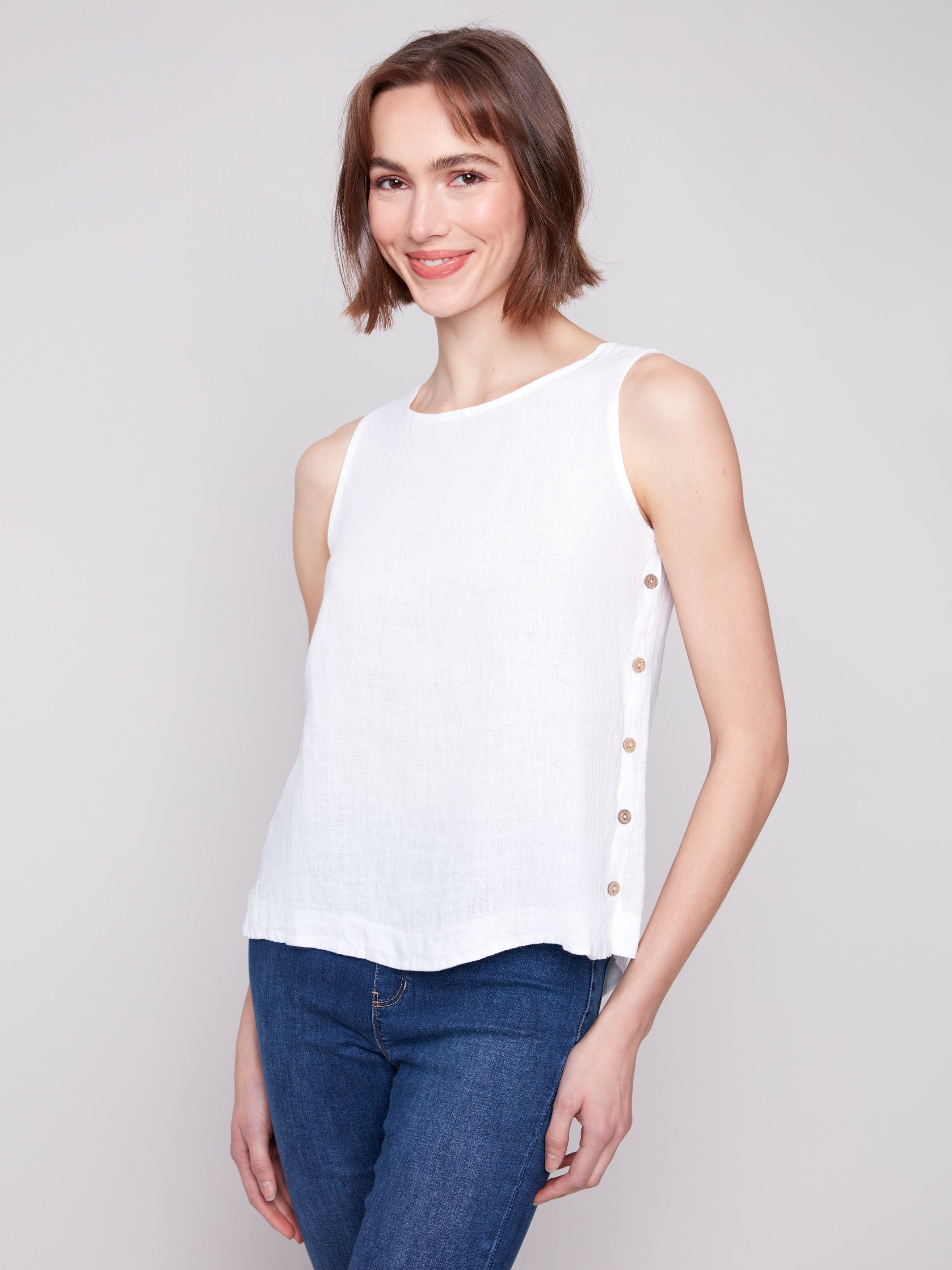 Round Neck Sleeveless Linen Blouse C4425T/035B