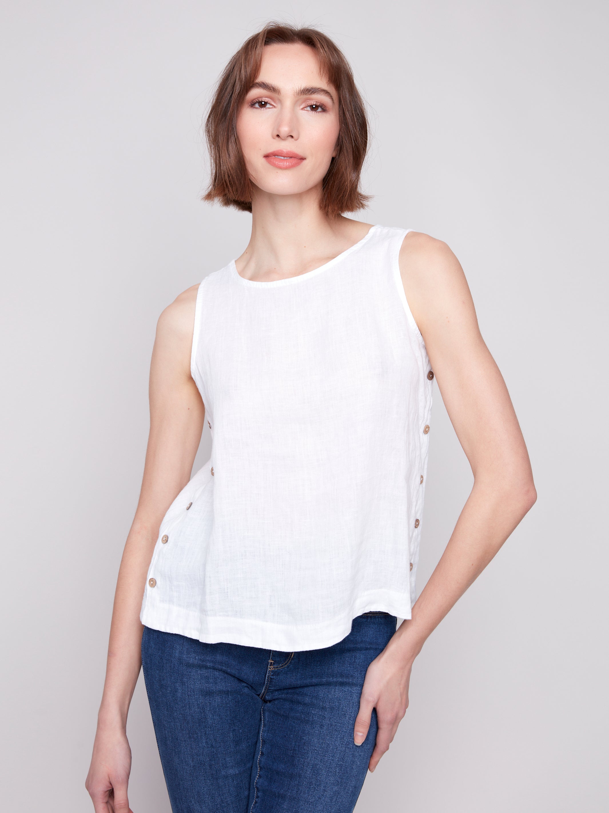 Round Neck Sleeveless Linen Blouse C4425T/035B