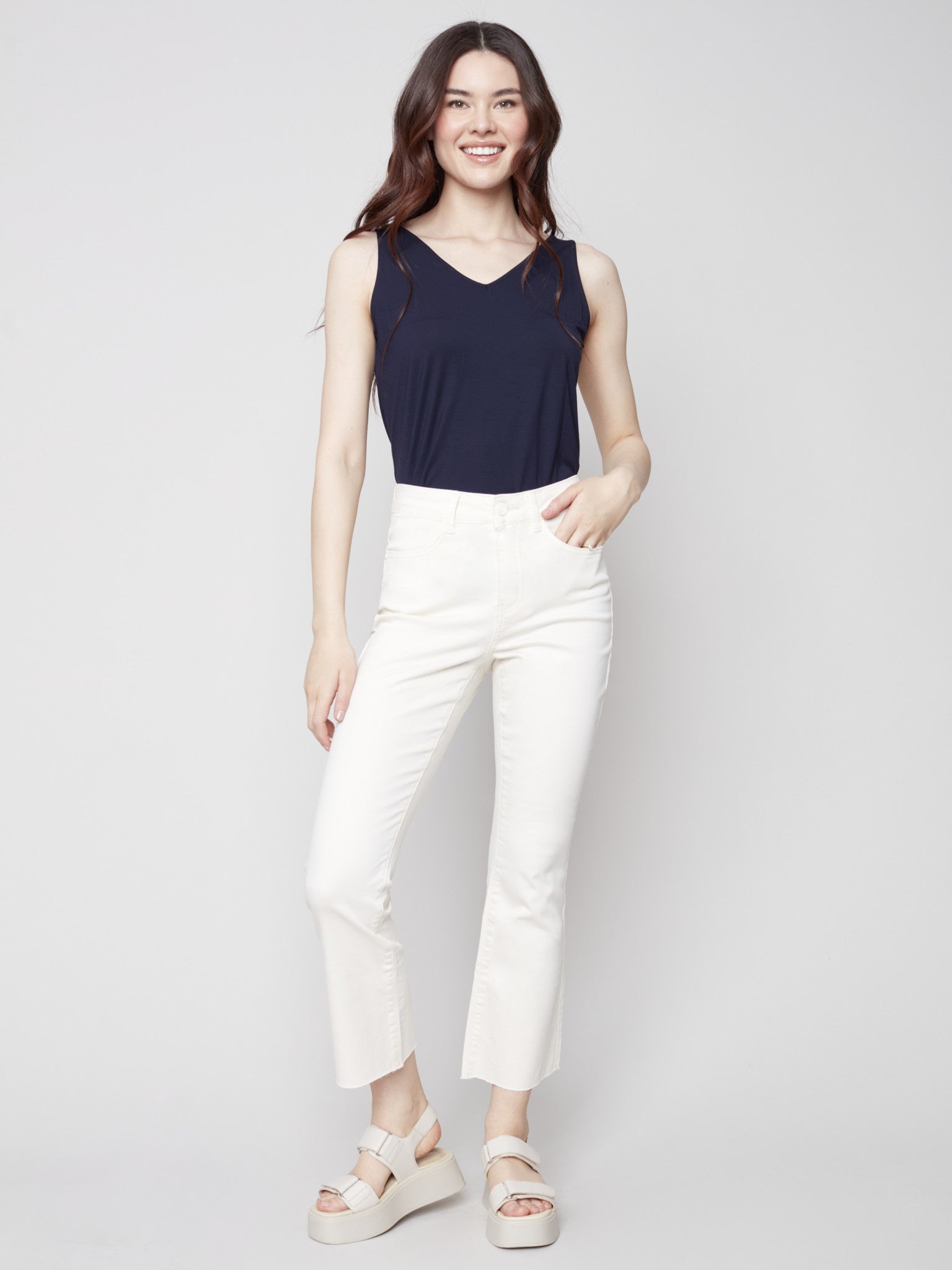 Cropped Capri Pants With Side Ankle Slit - White – Splash of Pearl Boutique